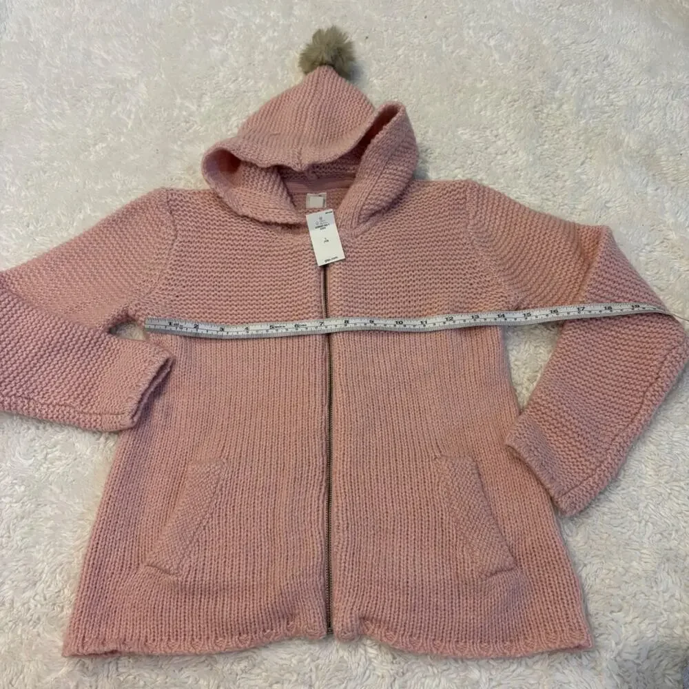 Gap Girls Pink Zip Up Crochet Sweater Wool Blend Cottagecore Soft Outdoors Sz L